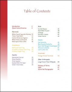 Wildlife in Central America 1 - Table of Contents