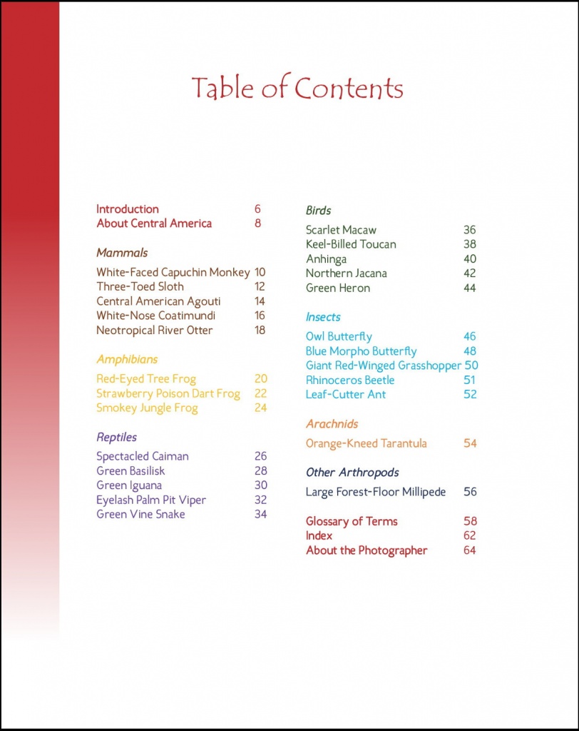 Wildlife in Central America 1 - Table of Contents
