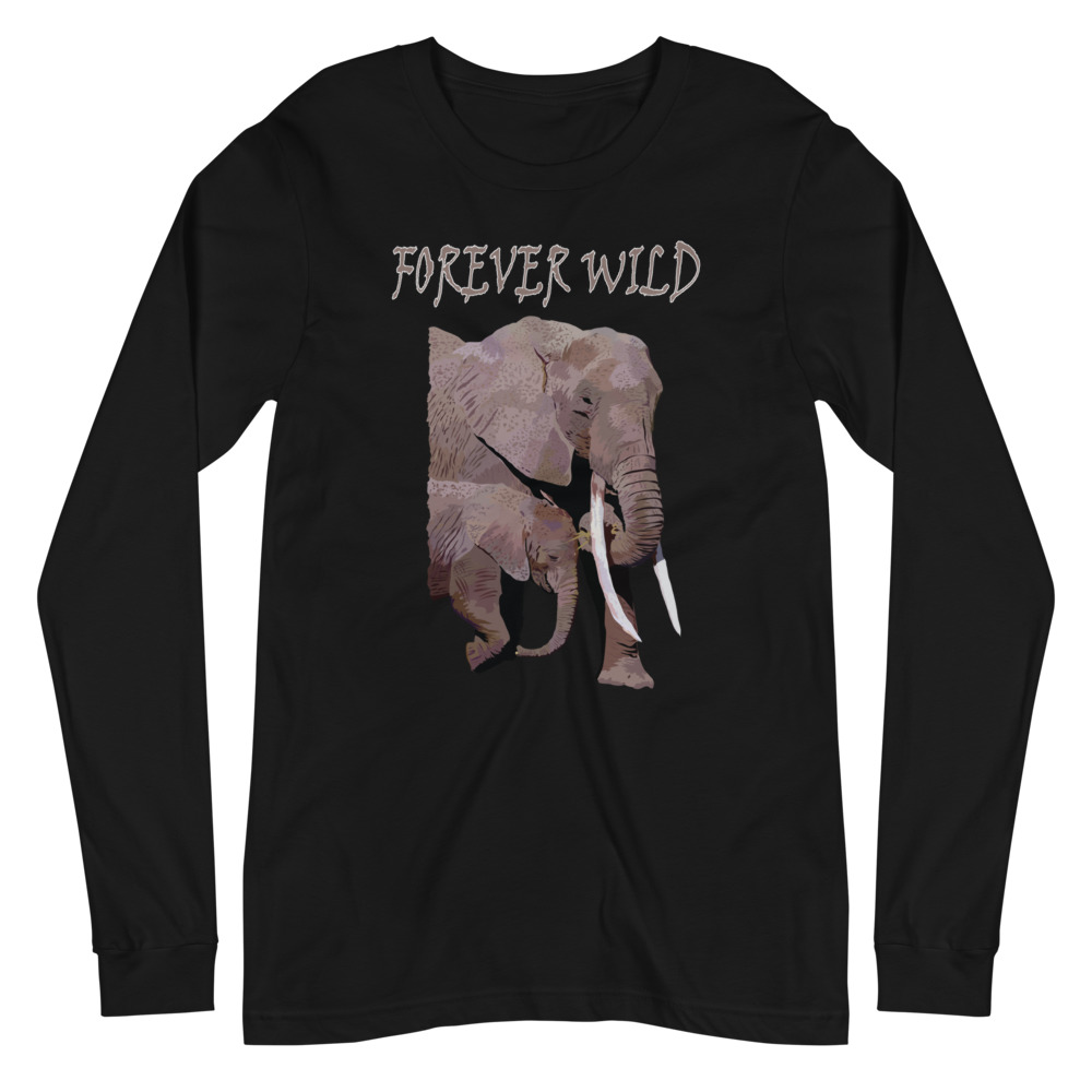 Wildlife Long Sleeve Shirts - Forever Wild African Elephant Graphic Long Sleeve Shirt